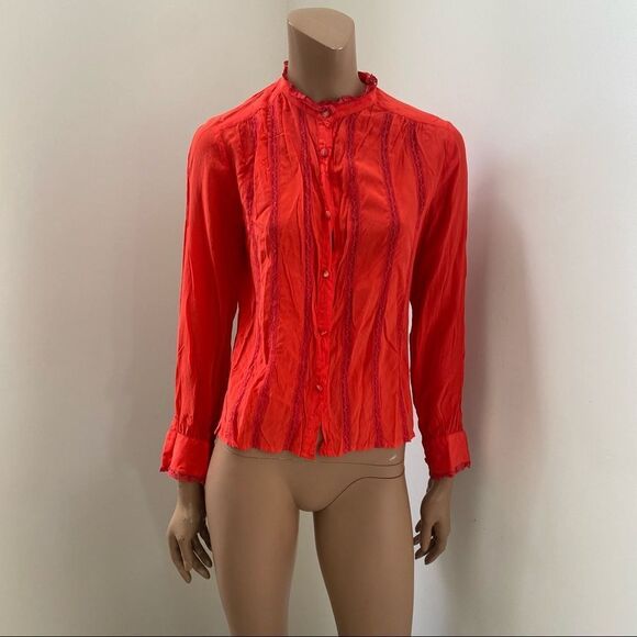 Celine Paris Vintage Red Button Down Silk Blouse S - Picture 3 of 12